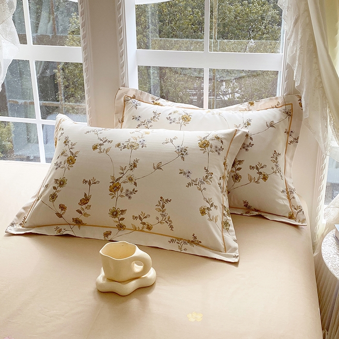 91家纺网 家纺一手货源 找家纺 星期三家纺 2026春夏新款铂金全棉纯棉13372印花四件套 月影-黄