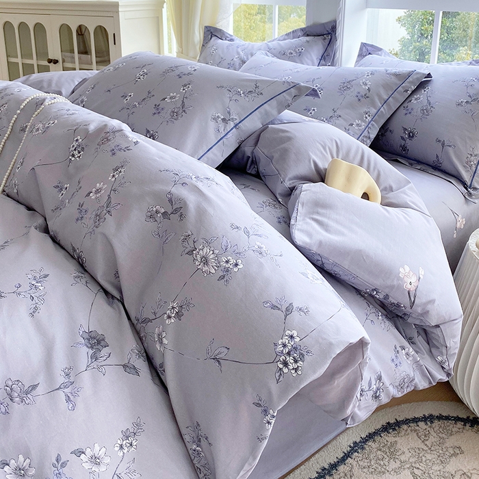 91家纺网 家纺一手货源 找家纺 星期三家纺 2026春夏新款铂金全棉纯棉13372印花四件套 月影-灰