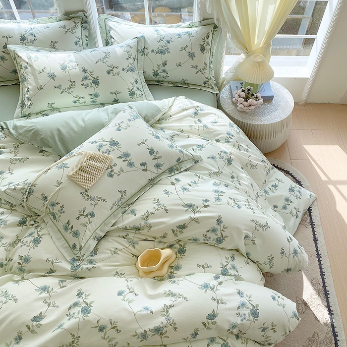 91家纺网 家纺一手货源 找家纺 星期三家纺 2026春夏新款铂金全棉纯棉13372印花四件套 月影-绿