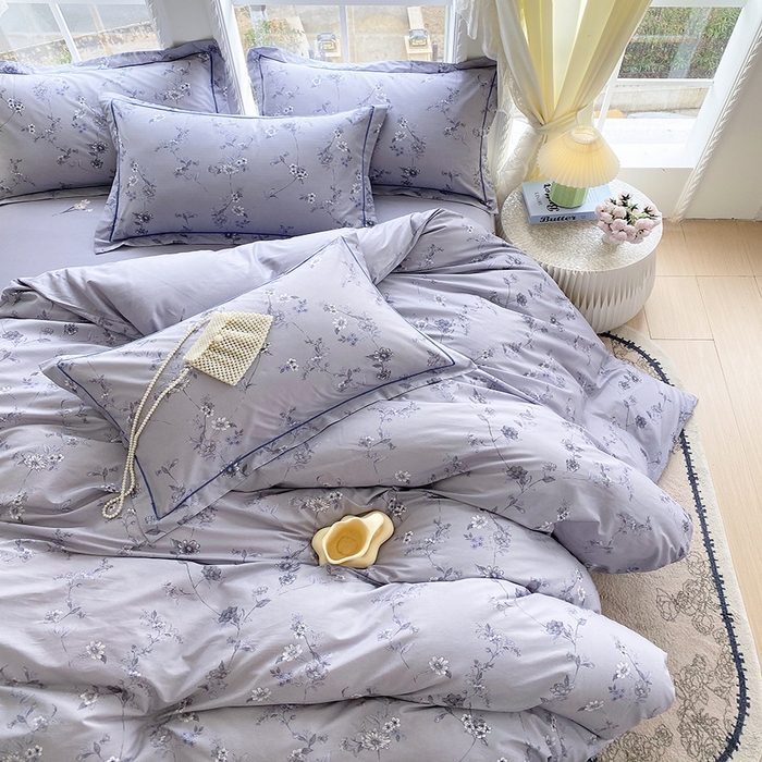 91家纺网 家纺一手货源 找家纺 星期三家纺 2026春夏新款铂金全棉纯棉13372印花四件套 月影-灰