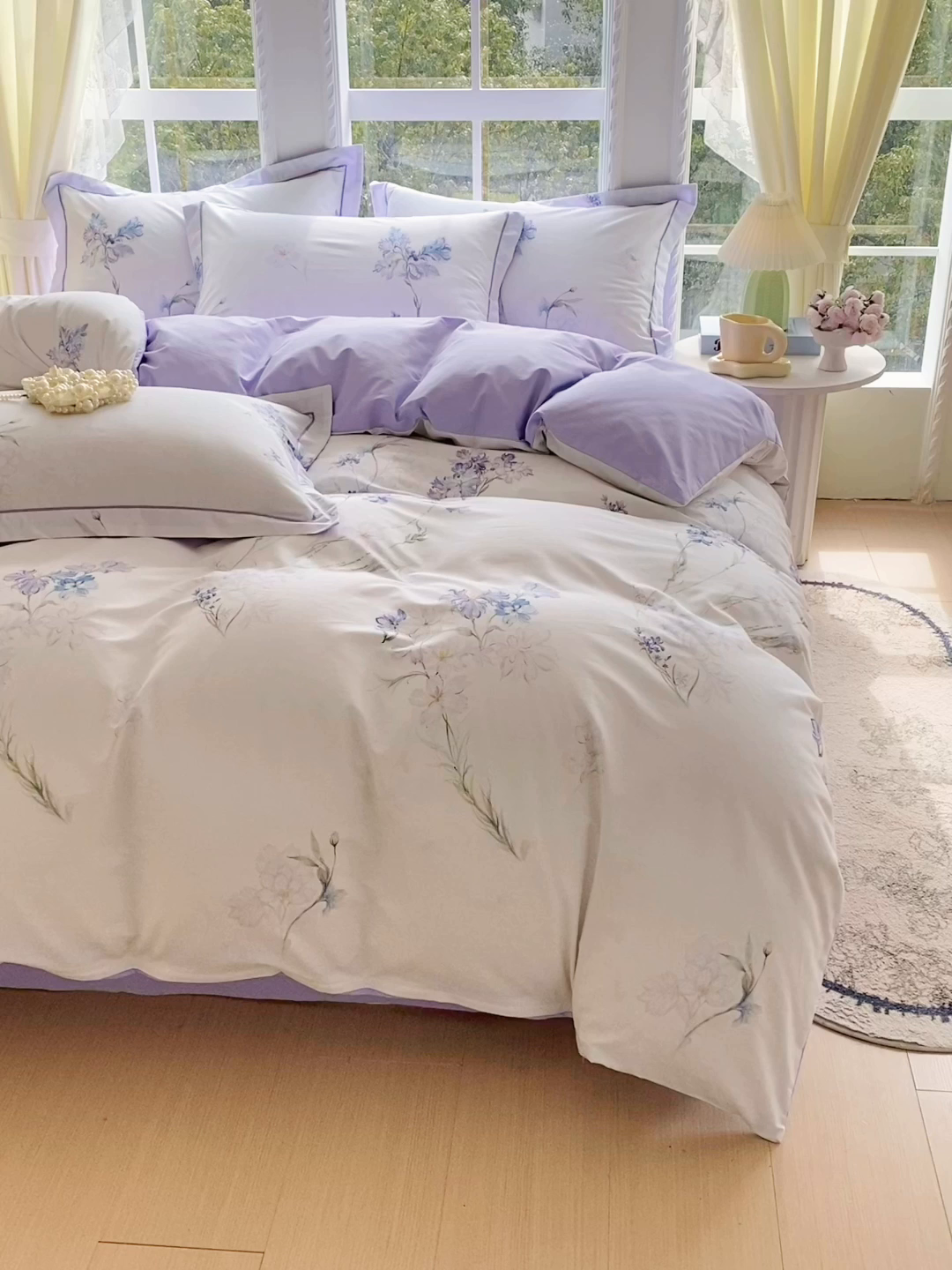 91家纺网 家纺一手货源 找家纺 星期三家纺 2026春夏新款铂金全棉纯棉13372印花四件套 花盈-紫