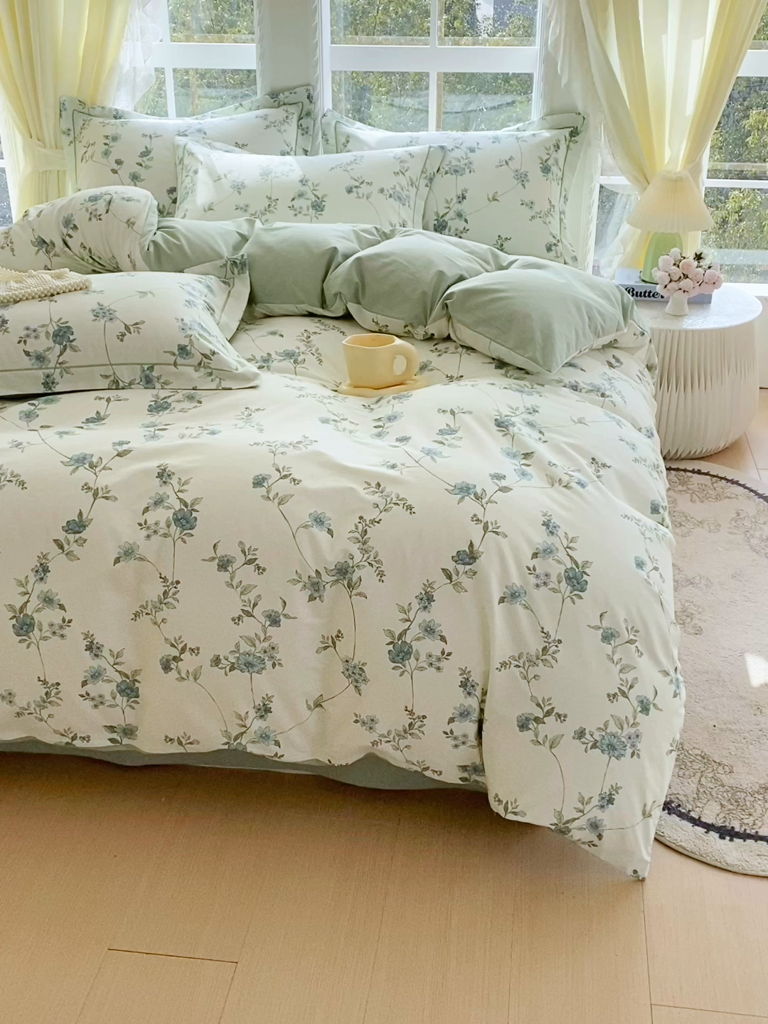 91家纺网 家纺一手货源 找家纺 星期三家纺 2026春夏新款铂金全棉纯棉13372印花四件套 月影-绿