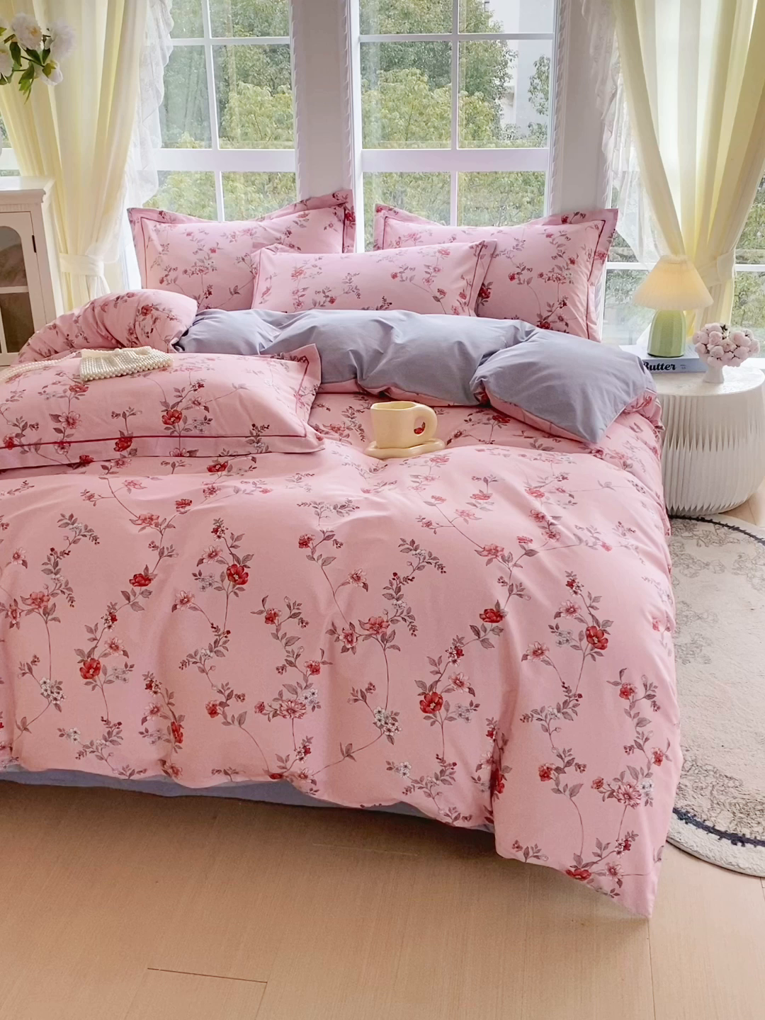 91家纺网 家纺一手货源 找家纺 星期三家纺 2026春夏新款铂金全棉纯棉13372印花四件套 月影-粉