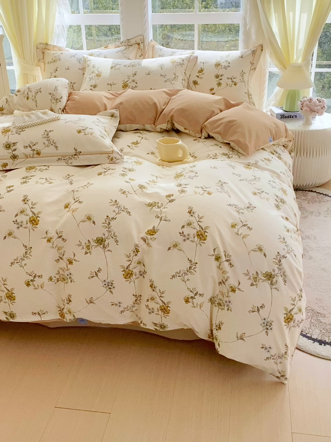 91家纺网 家纺一手货源 找家纺 星期三家纺 2026春夏新款铂金全棉纯棉13372印花四件套 月影-黄