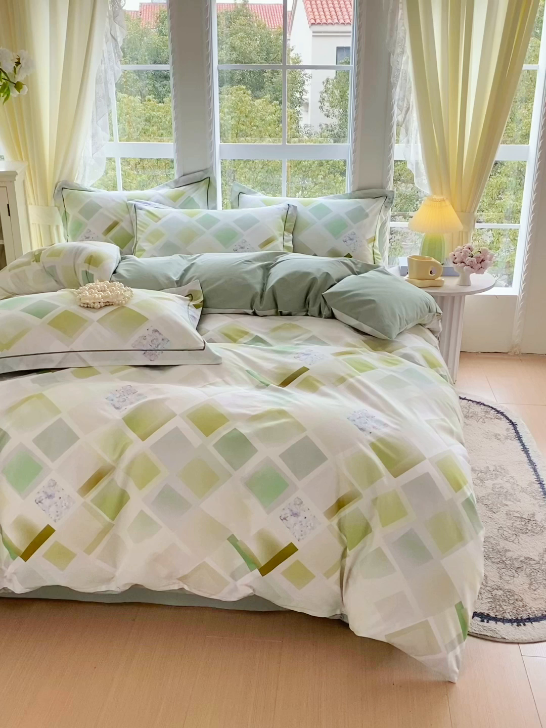 91家纺网 家纺一手货源 找家纺 星期三家纺 2026春夏新款铂金全棉纯棉13372印花四件套 布鲁斯绿