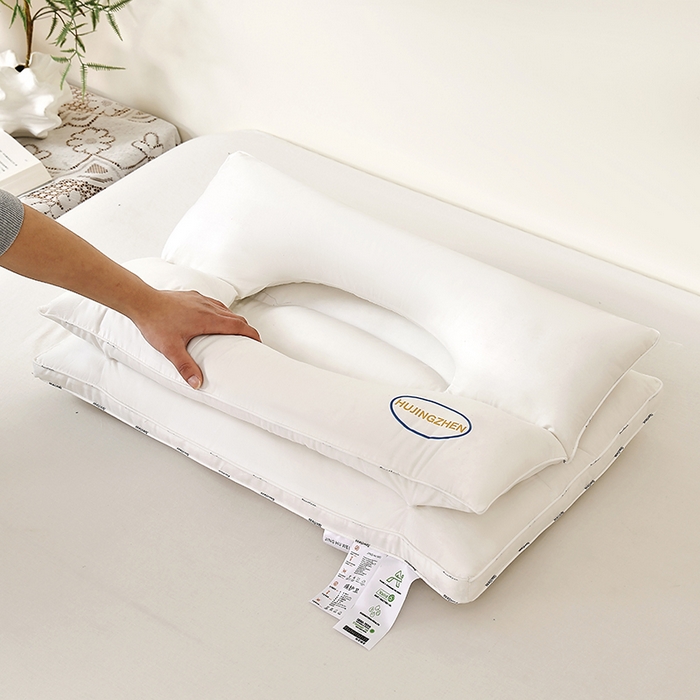 91家纺网 家纺一手货源 找家纺 仁宇枕业 20266新款纯棉二合一牵引枕头多功能护颈枕头按摩舒适spa枕头酒店枕头枕芯 二合一枕-白色