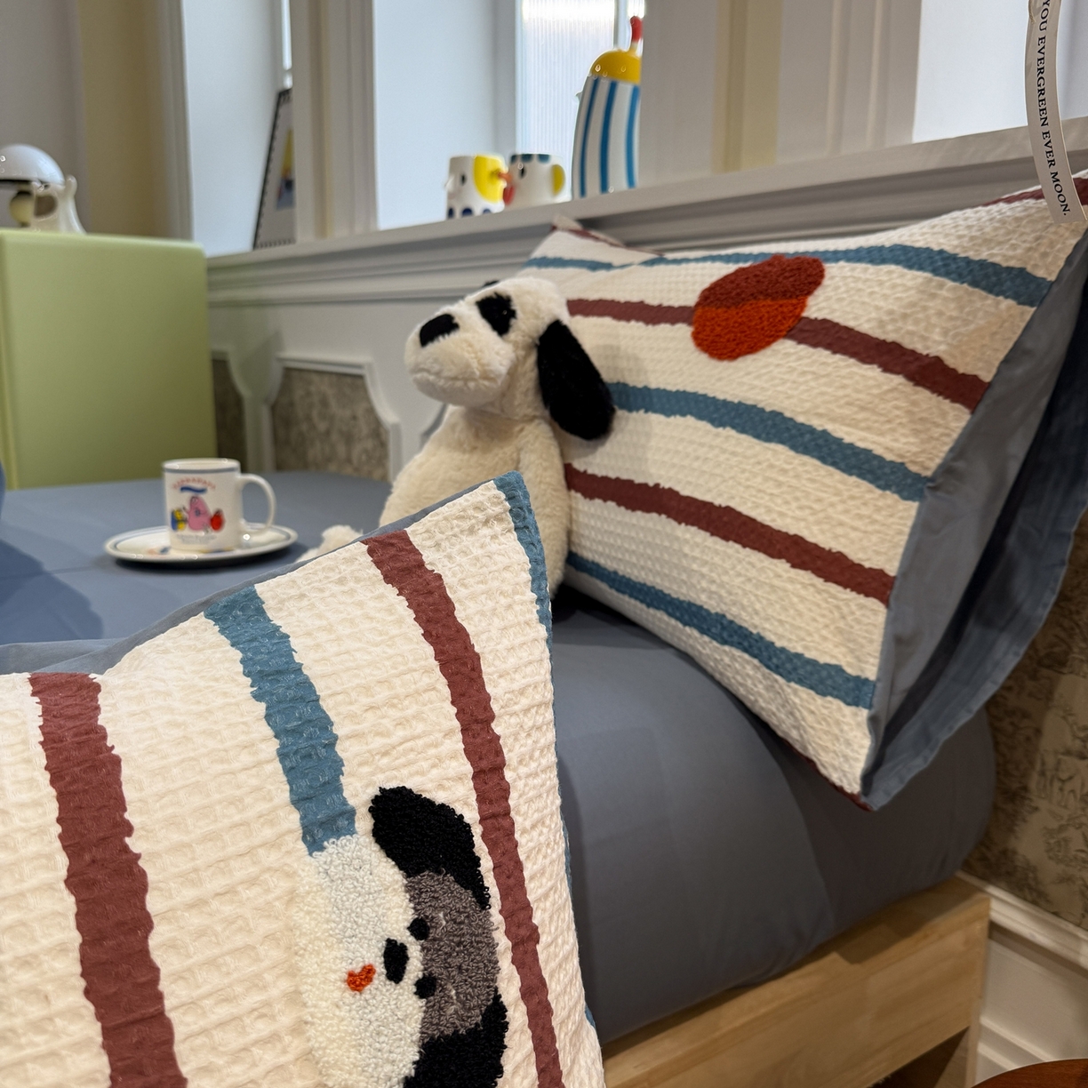 91家纺网 家纺一手货源 找家纺 珺柔家纺 2026新款卡通华夫格毛巾绣四件套 园丁小狗