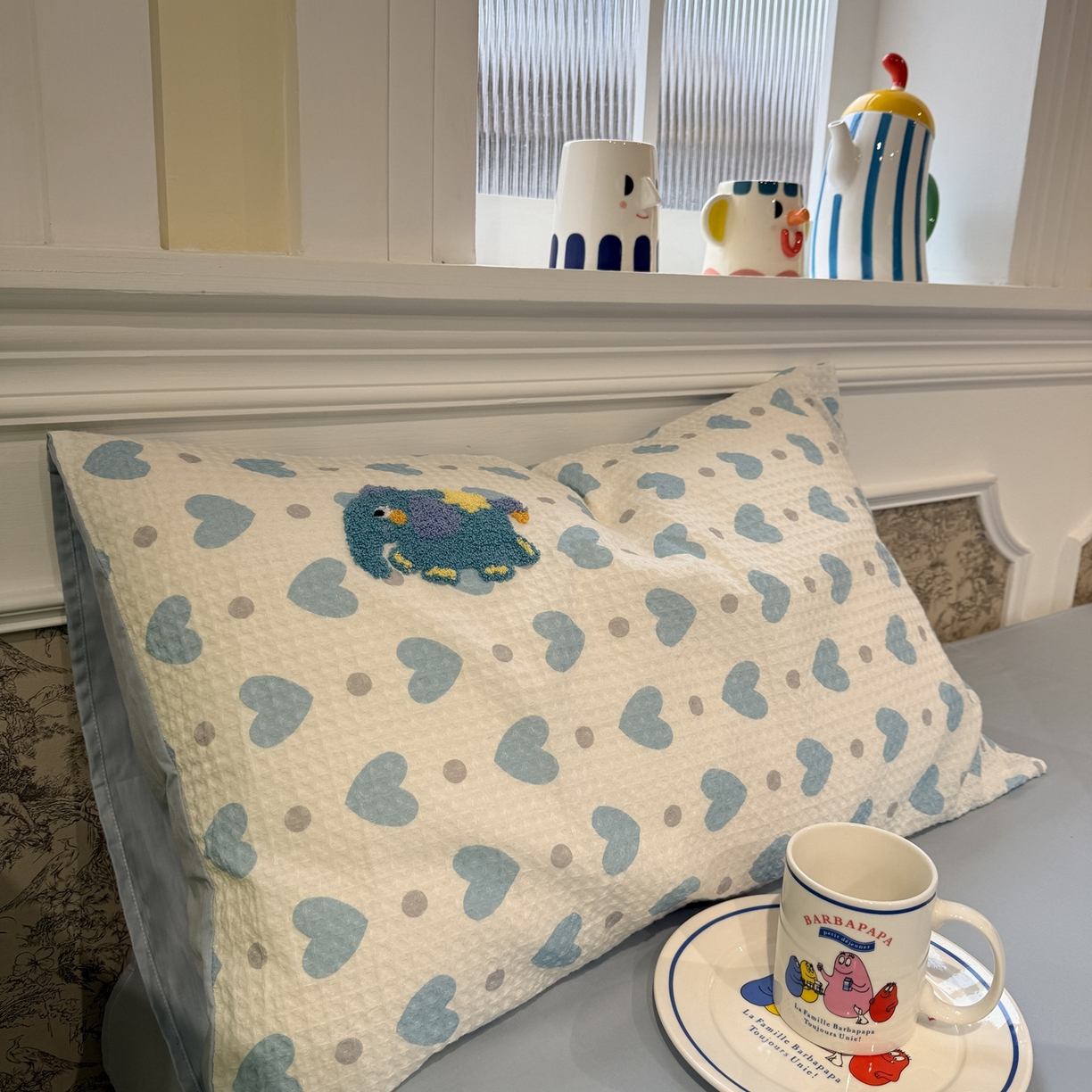 91家纺网 家纺一手货源 找家纺 珺柔家纺 2026新款卡通华夫格毛巾绣四件套 滑板小象