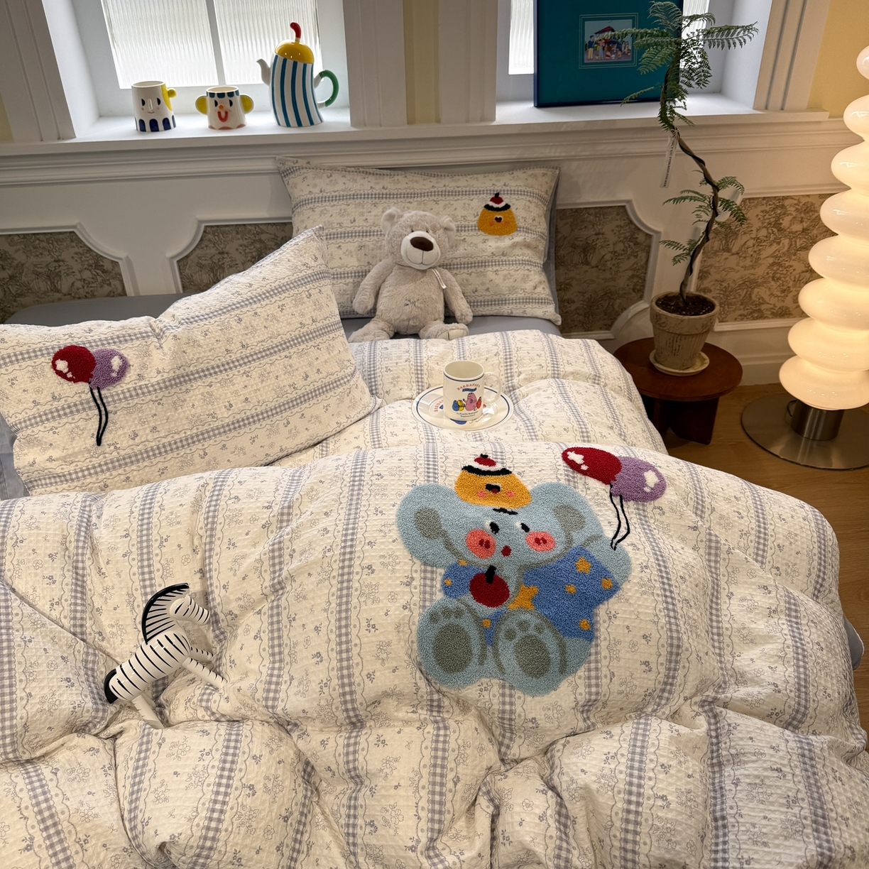 91家纺网 家纺一手货源 找家纺 珺柔家纺 2026新款卡通华夫格毛巾绣四件套 布丁象