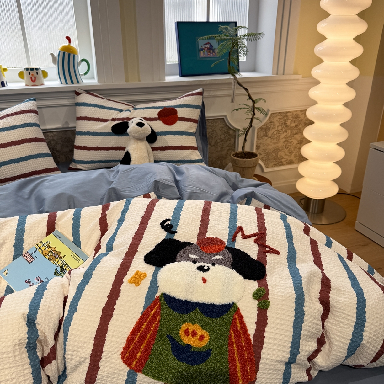 91家纺网 家纺一手货源 找家纺 珺柔家纺 2026新款卡通华夫格毛巾绣四件套 园丁小狗