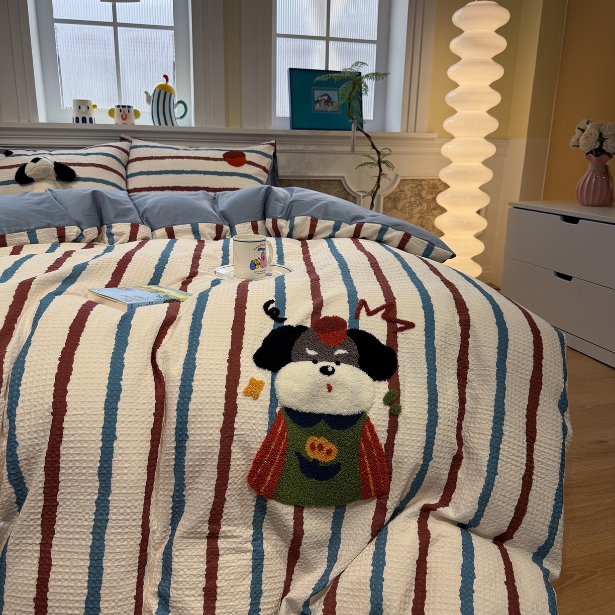 91家纺网 家纺一手货源 找家纺 珺柔家纺 2026新款卡通华夫格毛巾绣四件套 园丁小狗