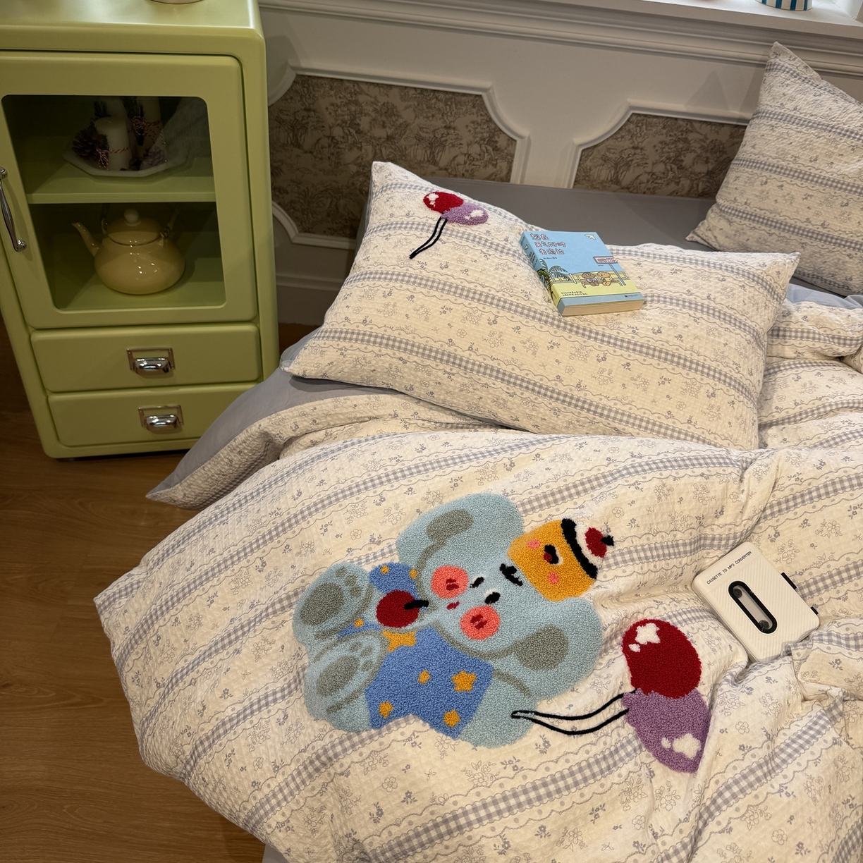 91家纺网 家纺一手货源 找家纺 珺柔家纺 2026新款卡通华夫格毛巾绣四件套 布丁象