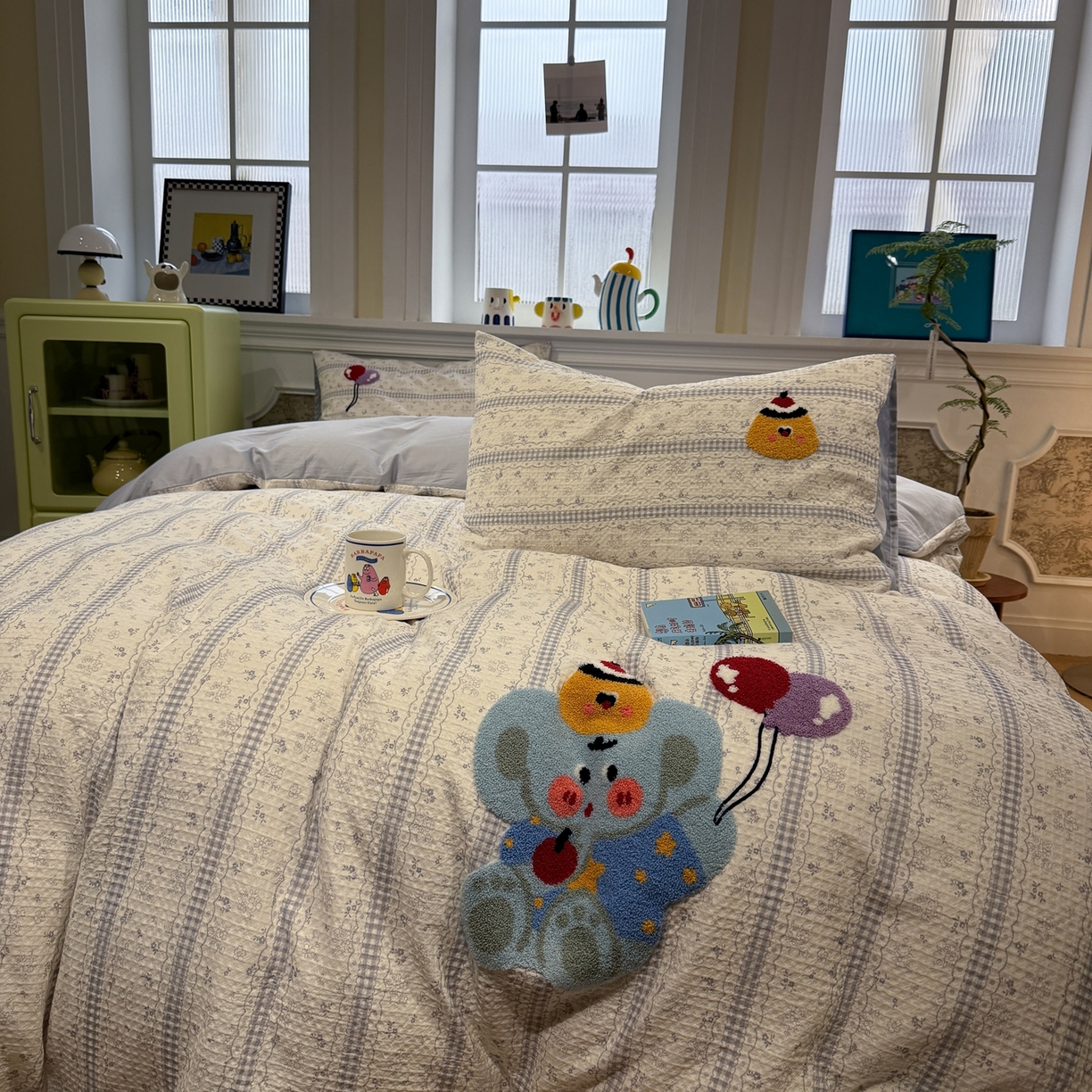 91家纺网 家纺一手货源 找家纺 珺柔家纺 2026新款卡通华夫格毛巾绣四件套 布丁象