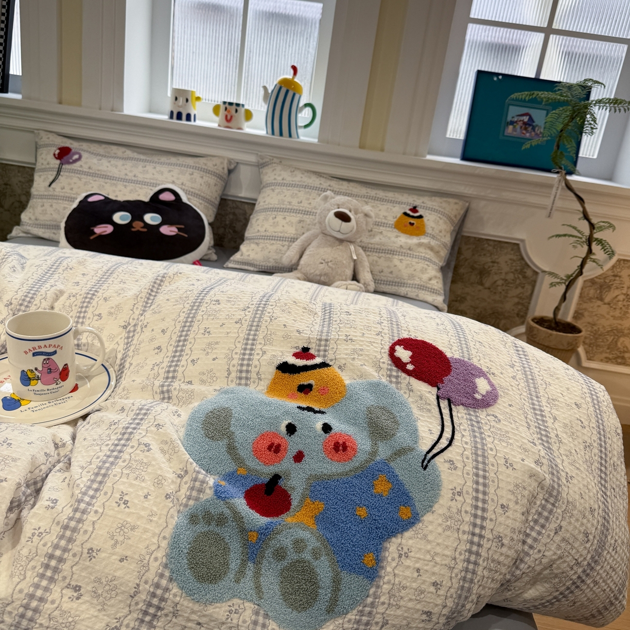 91家纺网 家纺一手货源 找家纺 珺柔家纺 2026新款卡通华夫格毛巾绣四件套 布丁象