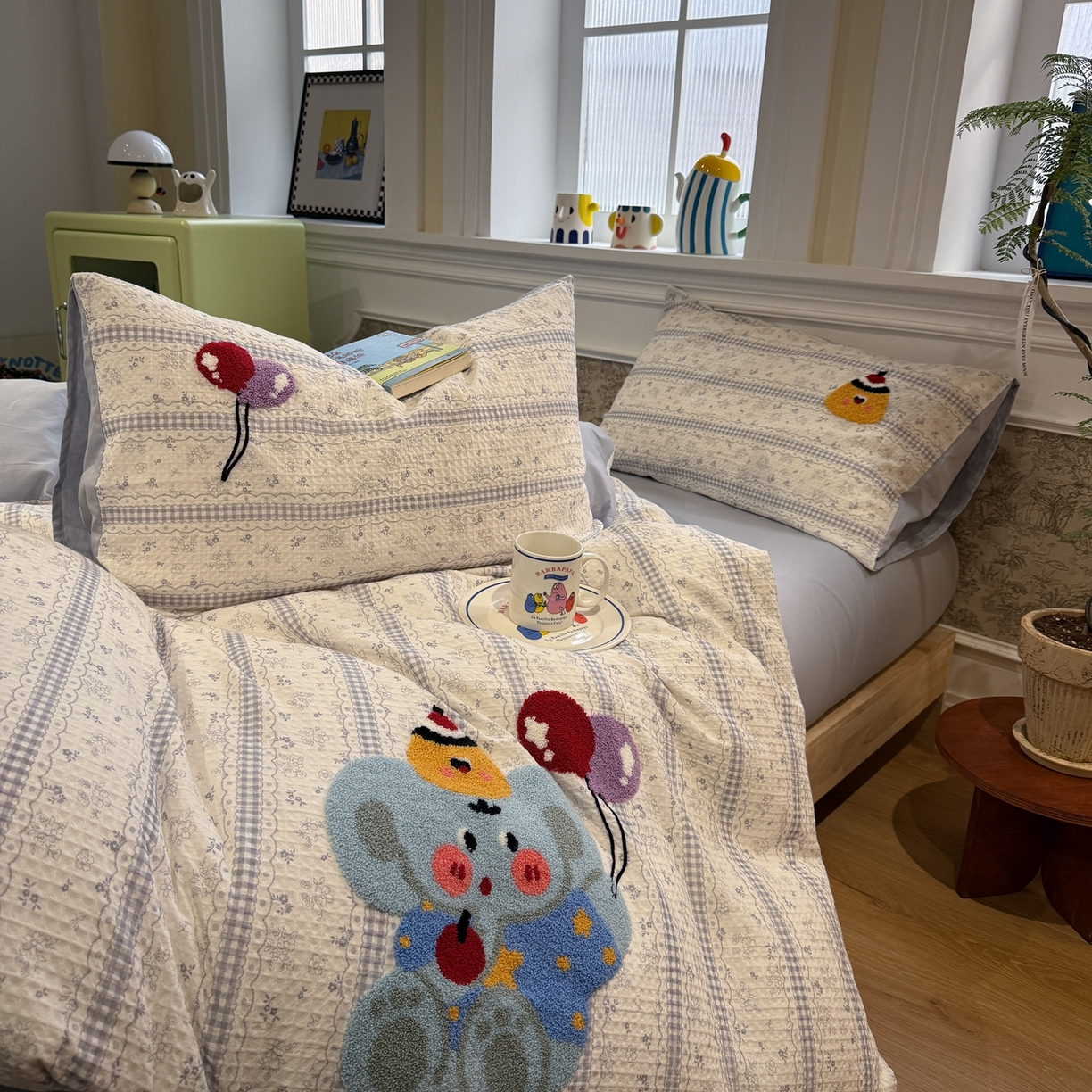 91家纺网 家纺一手货源 找家纺 珺柔家纺 2026新款卡通华夫格毛巾绣四件套 布丁象