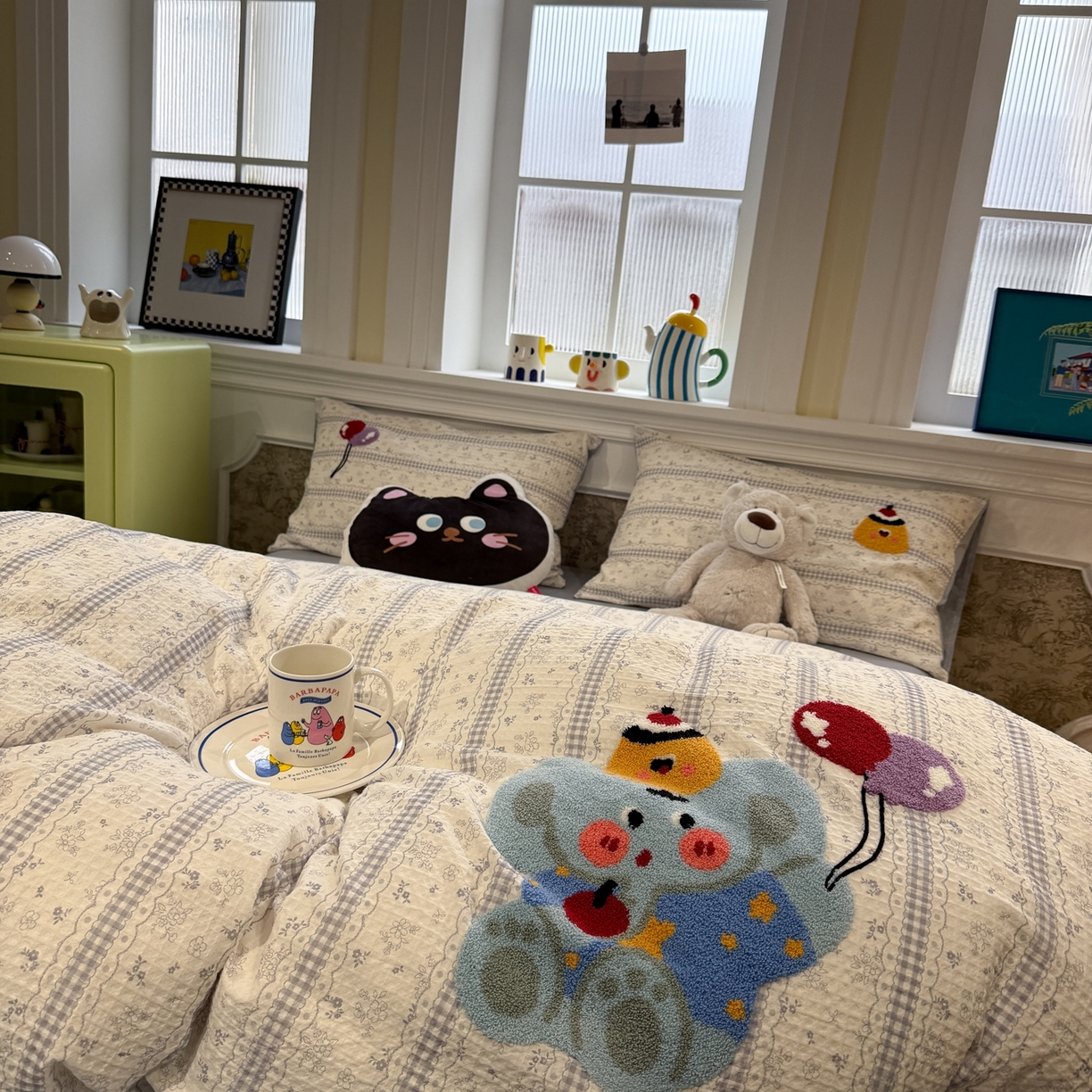 91家纺网 家纺一手货源 找家纺 珺柔家纺 2026新款卡通华夫格毛巾绣四件套 布丁象