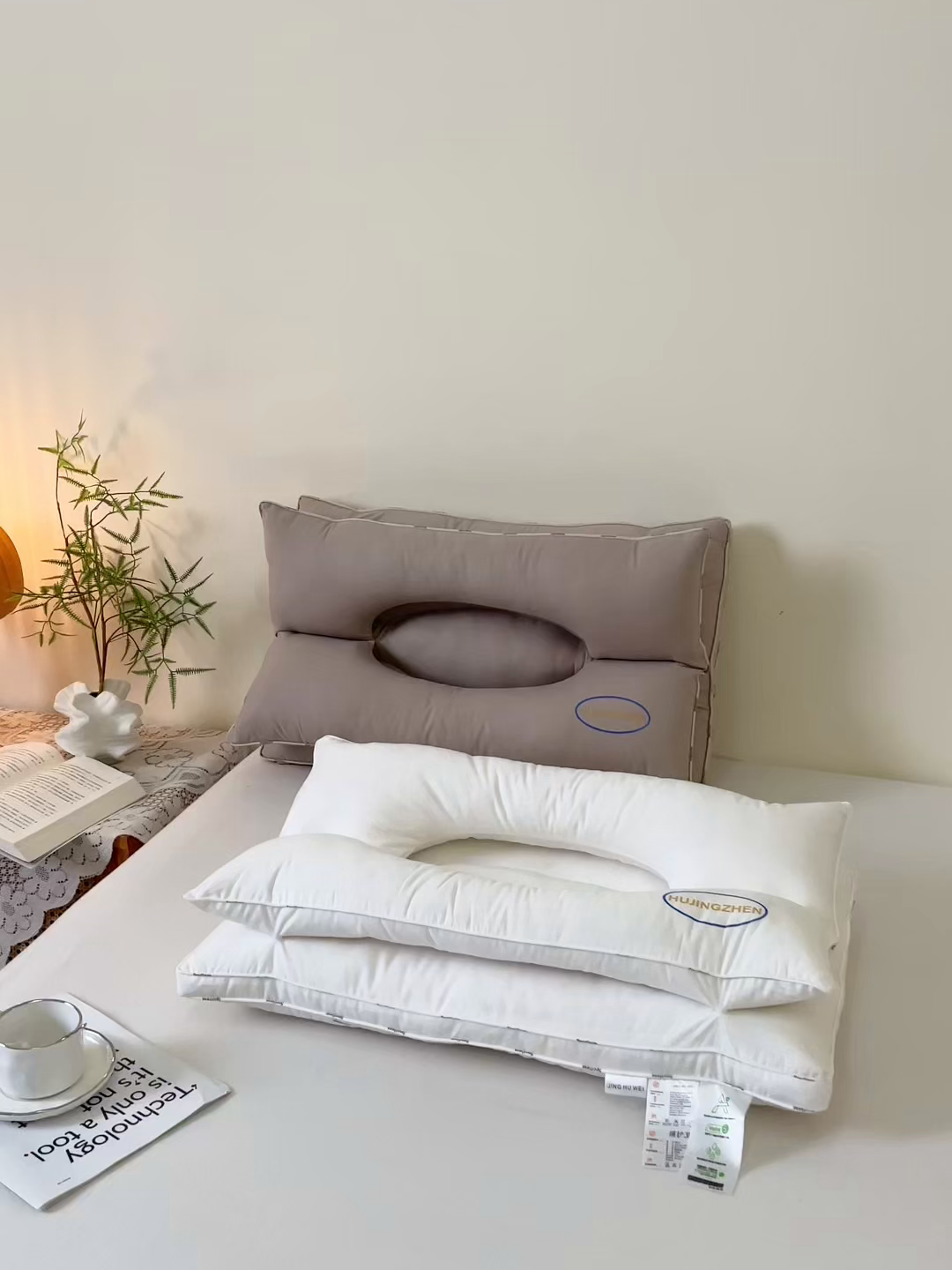 91家纺网 家纺一手货源 找家纺 仁宇枕业 20266新款纯棉二合一牵引枕头多功能护颈枕头按摩舒适spa枕头酒店枕头枕芯 组合图仅供展示不可下单