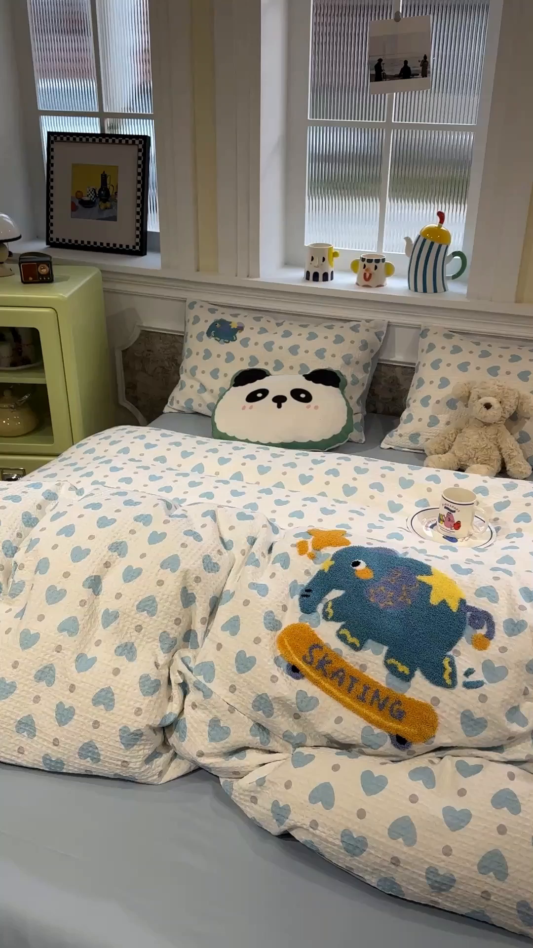 91家纺网 家纺一手货源 找家纺 珺柔家纺 2026新款卡通华夫格毛巾绣四件套 滑板小象