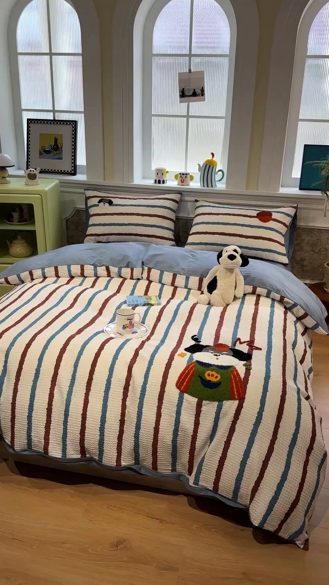 91家纺网 家纺一手货源 找家纺 珺柔家纺 2026新款卡通华夫格毛巾绣四件套 园丁小狗