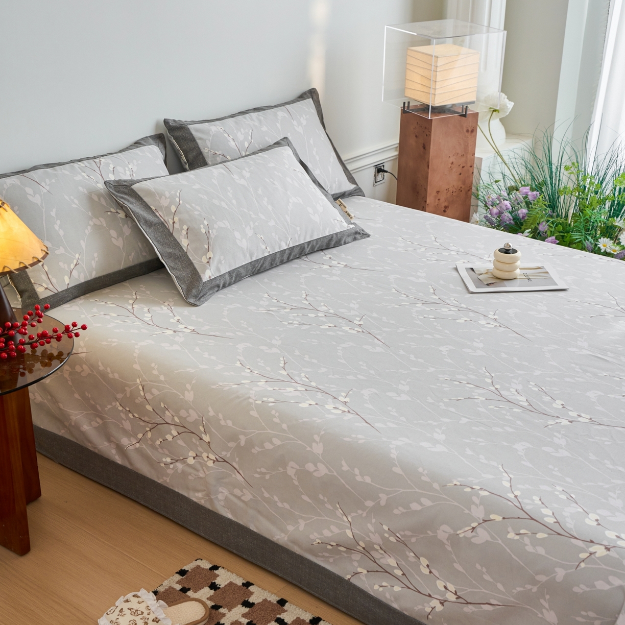 91家纺网 家纺一手货源 找家纺 春皖家纺 2026新款全棉老粗布工艺款单床单床单单件 枝丫