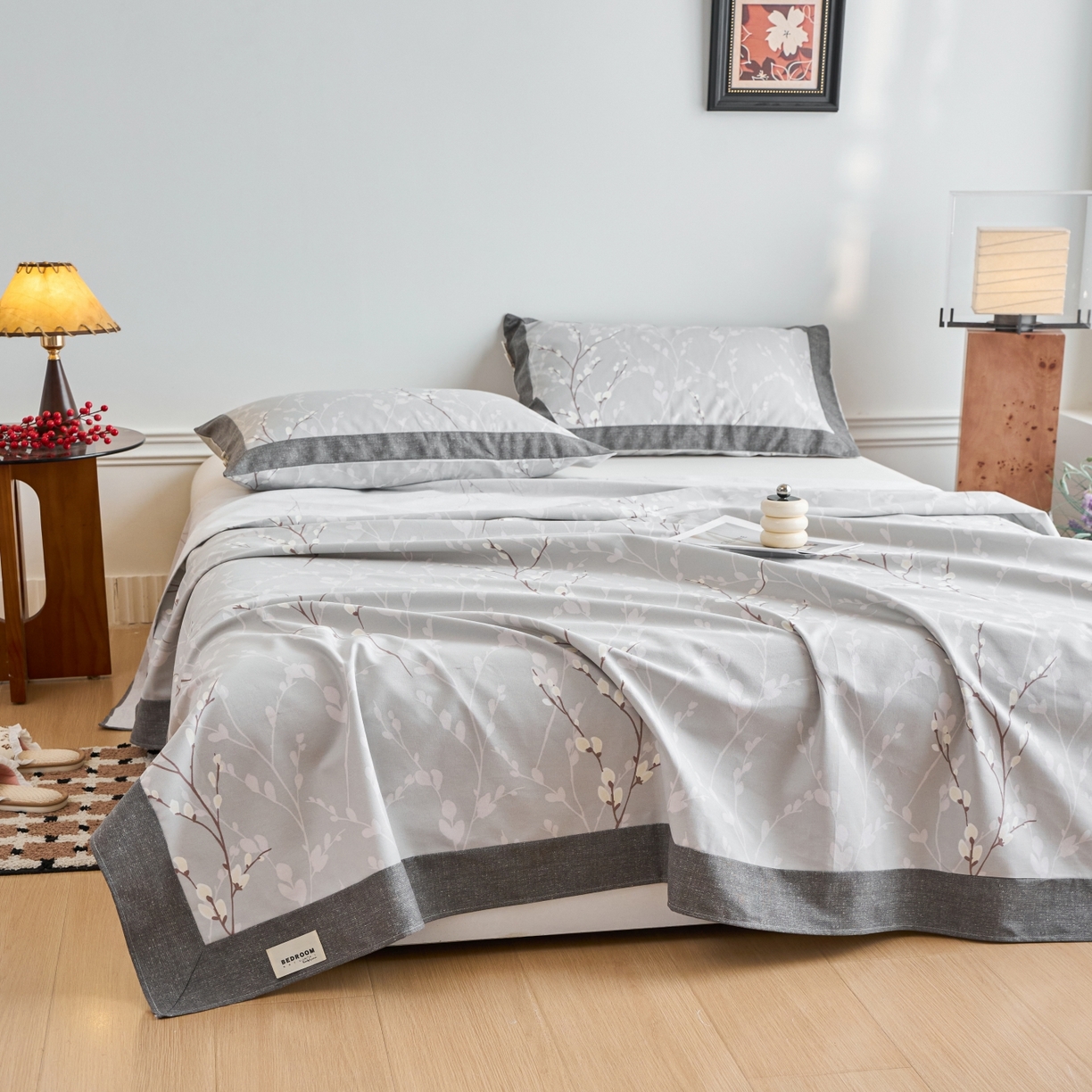 91家纺网 家纺一手货源 找家纺 春皖家纺 2026新款全棉老粗布工艺款单床单床单单件 枝丫