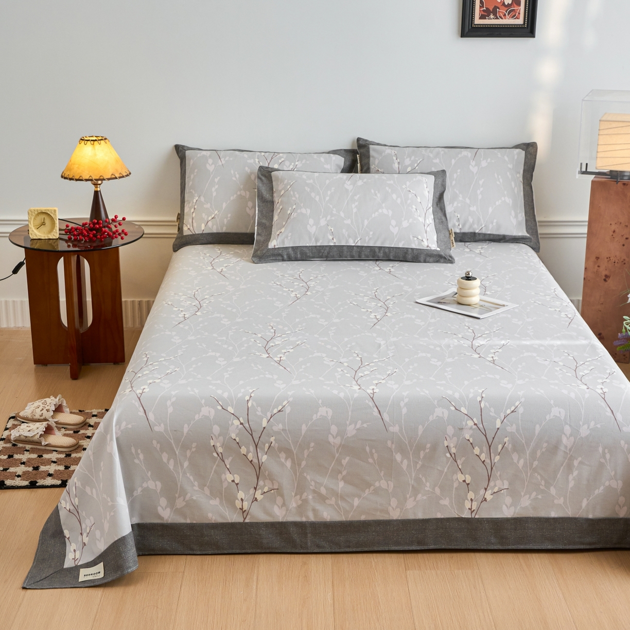 91家纺网 家纺一手货源 找家纺 春皖家纺 2026新款全棉老粗布工艺款单床单床单单件 枝丫