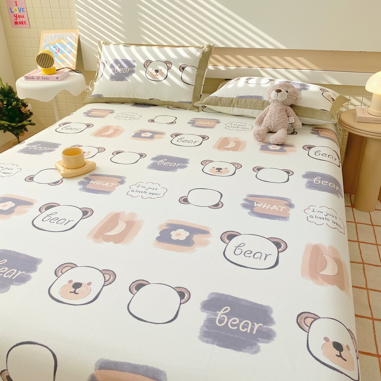 91家纺网 家纺一手货源 找家纺 春皖家纺 2026新款全棉老粗布工艺款单床单床单单件 幸运熊