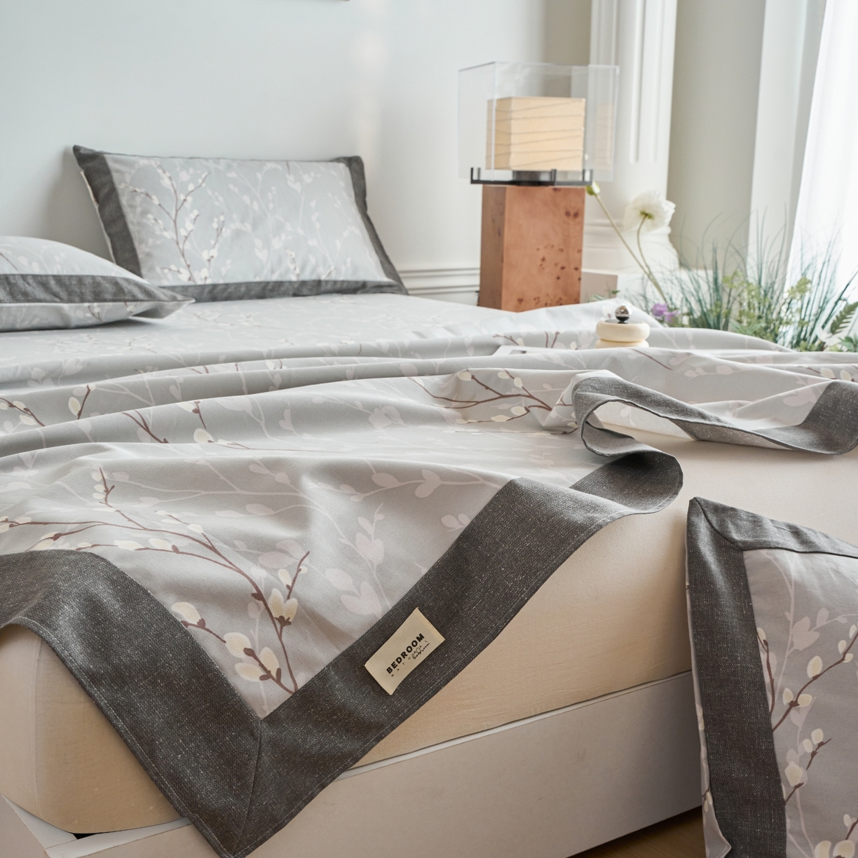 91家纺网 家纺一手货源 找家纺 春皖家纺 2026新款全棉老粗布工艺款单床单床单单件 枝丫