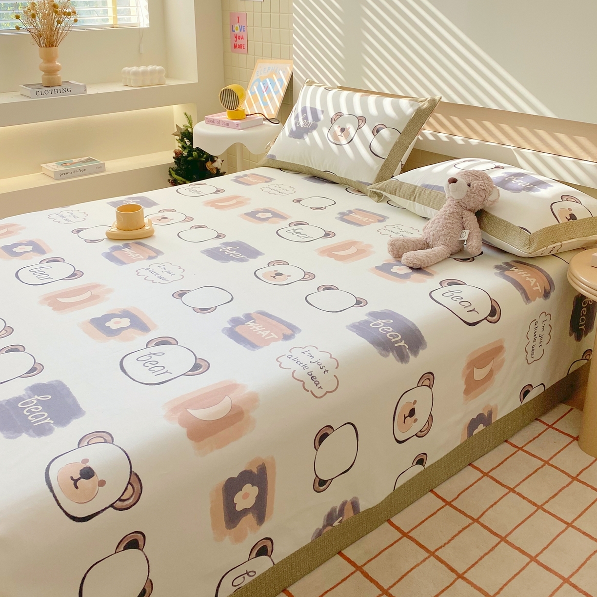 91家纺网 家纺一手货源 找家纺 春皖家纺 2026新款全棉老粗布工艺款单床单床单单件 幸运熊