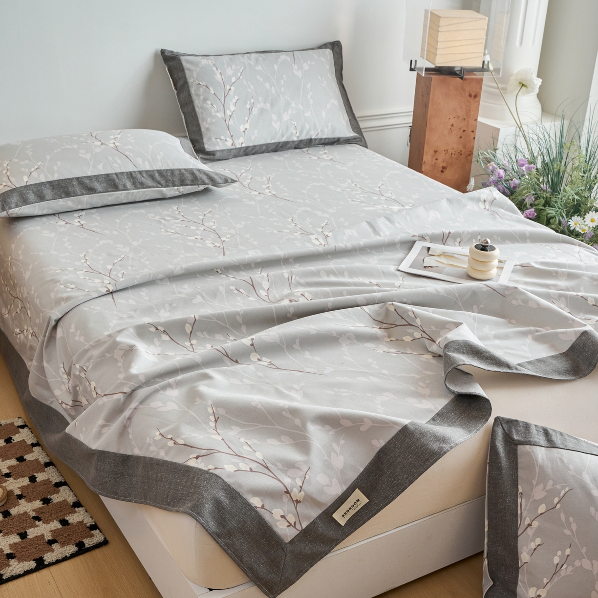 91家纺网 家纺一手货源 找家纺 春皖家纺 2026新款全棉老粗布工艺款单床单床单单件 枝丫