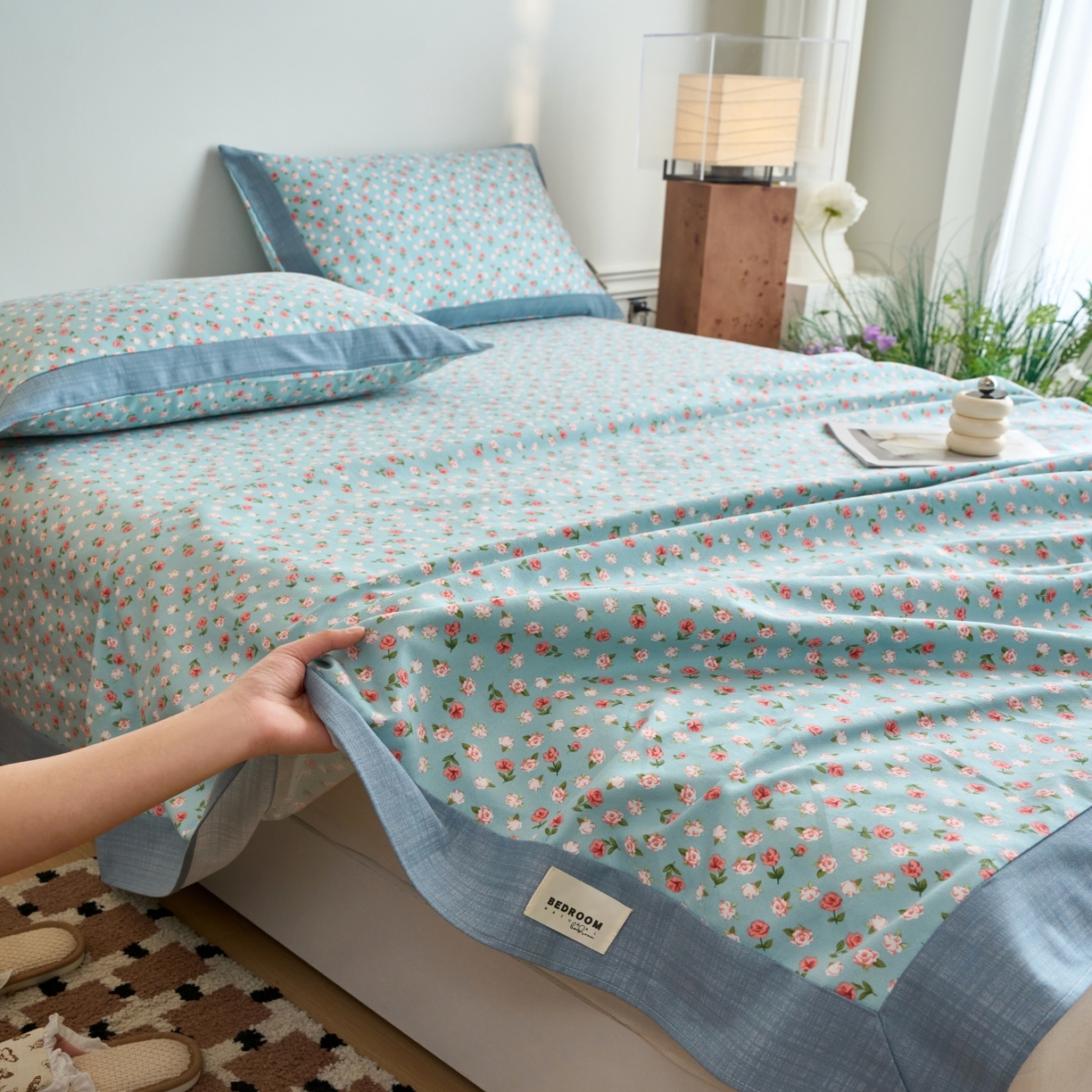 91家纺网 家纺一手货源 找家纺 春皖家纺 2026新款全棉老粗布工艺款单床单床单单件 春意浓