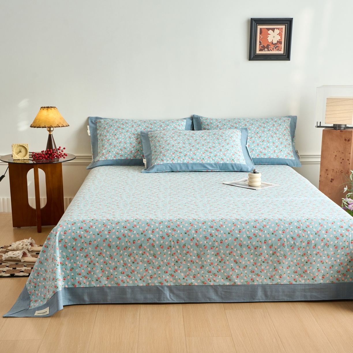 91家纺网 家纺一手货源 找家纺 春皖家纺 2026新款全棉老粗布工艺款单床单床单单件 春意浓