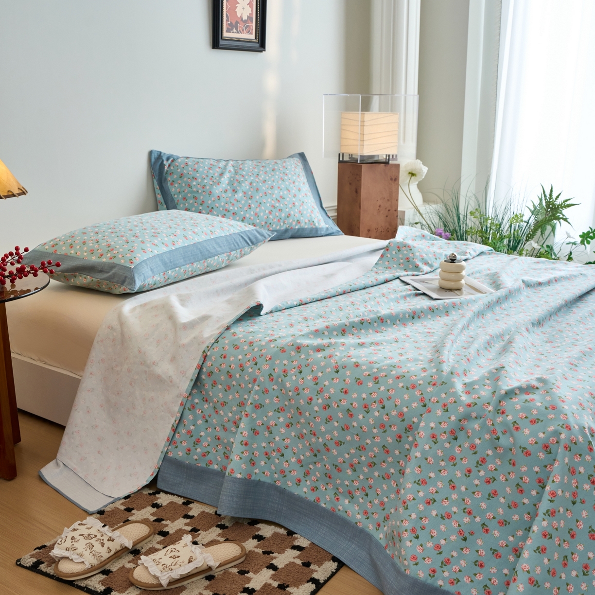 91家纺网 家纺一手货源 找家纺 春皖家纺 2026新款全棉老粗布工艺款单床单床单单件 春意浓