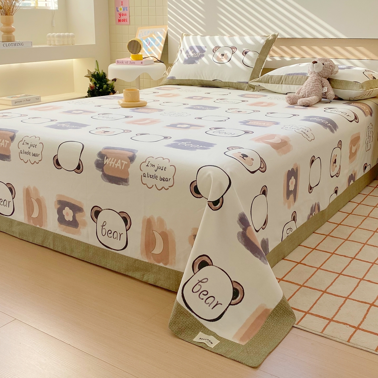 91家纺网 家纺一手货源 找家纺 春皖家纺 2026新款全棉老粗布工艺款单床单床单单件 幸运熊