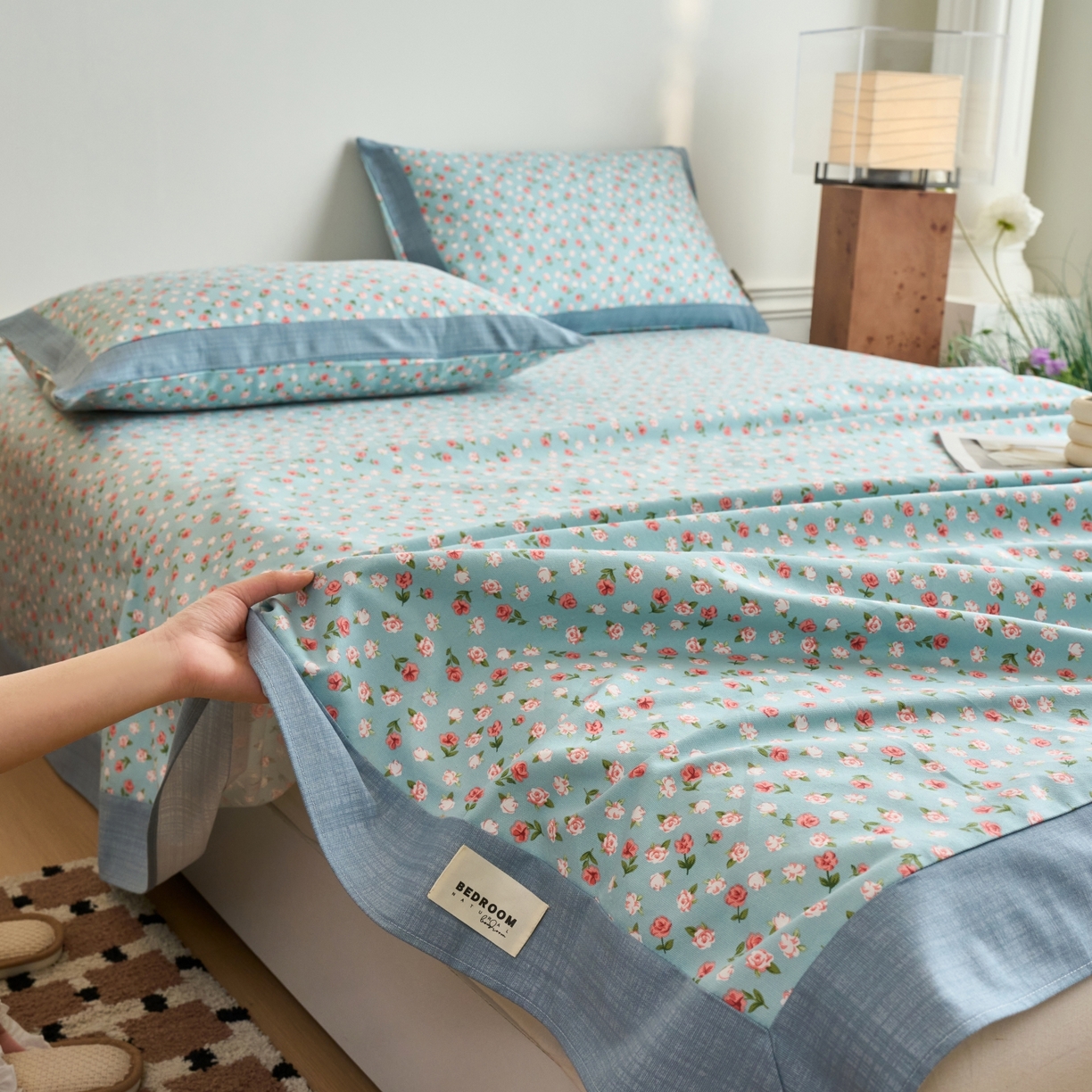 91家纺网 家纺一手货源 找家纺 春皖家纺 2026新款全棉老粗布工艺款单床单床单单件 春意浓