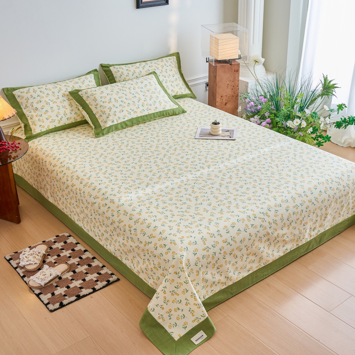 91家纺网 家纺一手货源 找家纺 春皖家纺 2026新款全棉老粗布工艺款单床单床单单件 伊兰