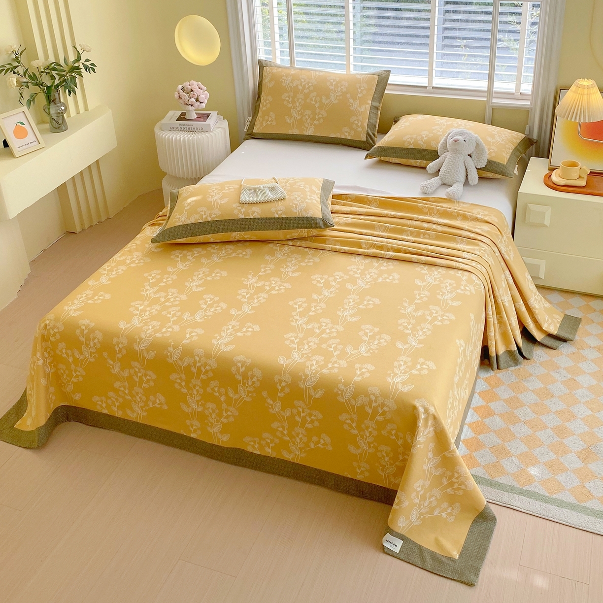 91家纺网 家纺一手货源 找家纺 春皖家纺 2026新款全棉老粗布工艺款单床单床单单件 如梦黄