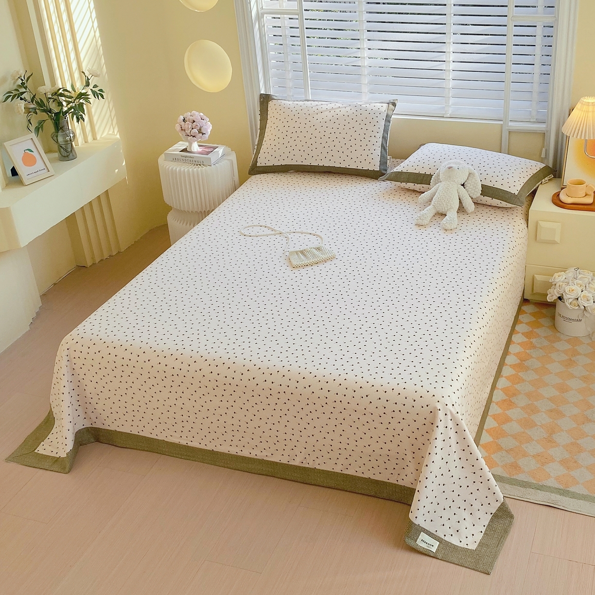 91家纺网 家纺一手货源 找家纺 春皖家纺 2026新款全棉老粗布工艺款单床单床单单件 风信咖