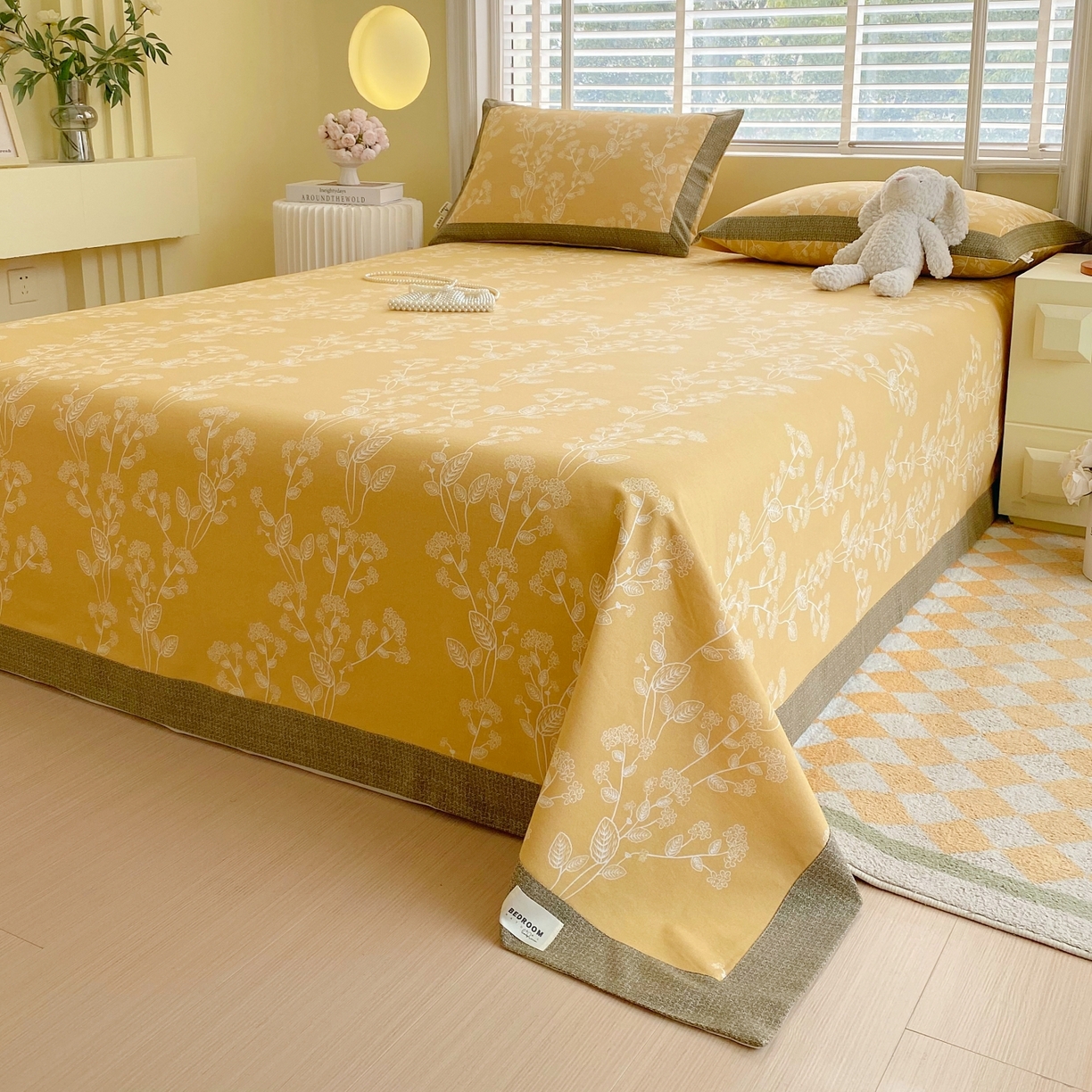 91家纺网 家纺一手货源 找家纺 春皖家纺 2026新款全棉老粗布工艺款单床单床单单件 如梦黄