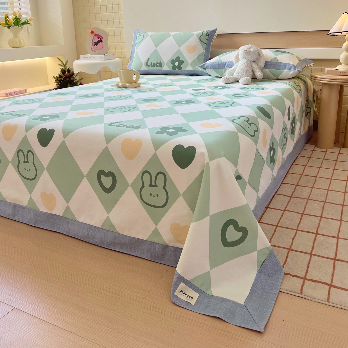 91家纺网 家纺一手货源 找家纺 春皖家纺 2026新款全棉老粗布工艺款单床单床单单件 幸运