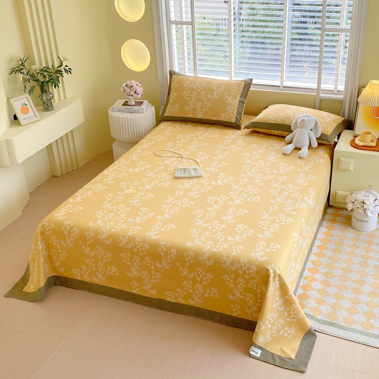 91家纺网 家纺一手货源 找家纺 春皖家纺 2026新款全棉老粗布工艺款单床单床单单件 如梦黄