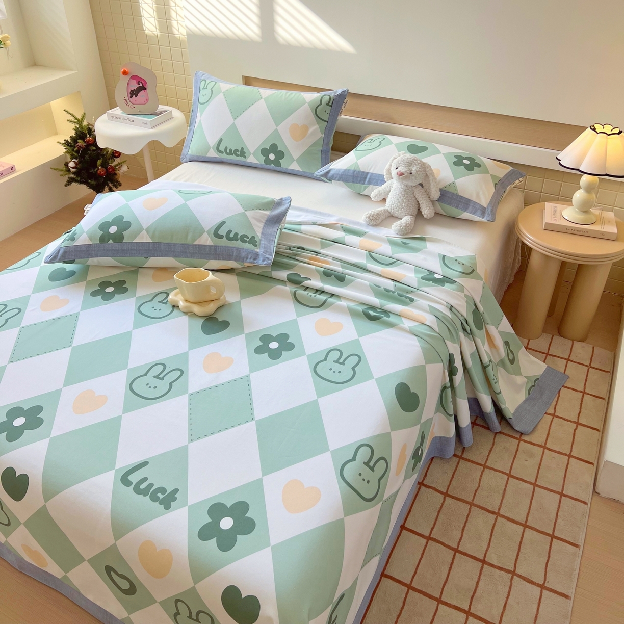 91家纺网 家纺一手货源 找家纺 春皖家纺 2026新款全棉老粗布工艺款单床单床单单件 幸运