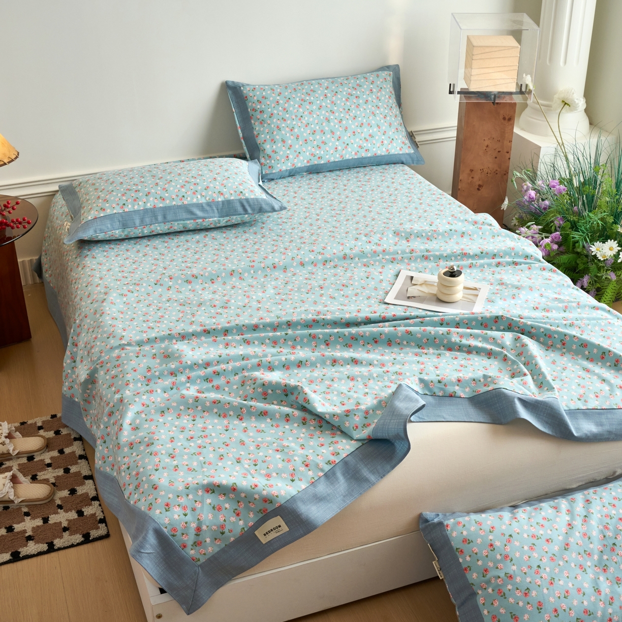 91家纺网 家纺一手货源 找家纺 春皖家纺 2026新款全棉老粗布工艺款单床单床单单件 春意浓