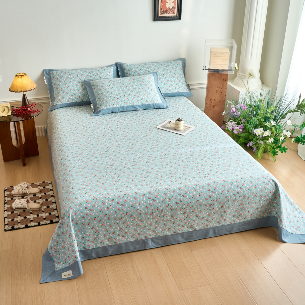 91家纺网 家纺一手货源 找家纺 春皖家纺 2026新款全棉老粗布工艺款单床单床单单件 春意浓