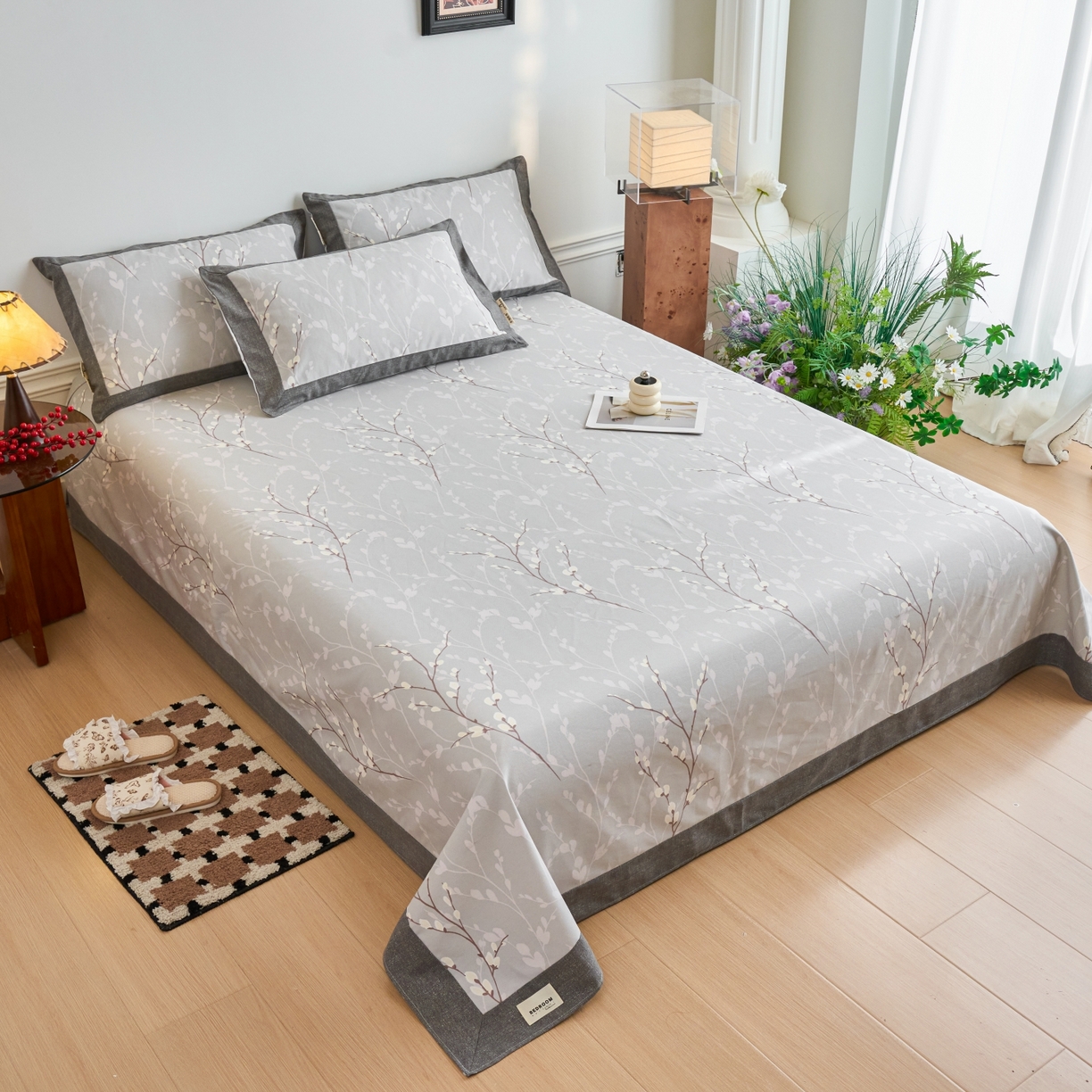 91家纺网 家纺一手货源 找家纺 春皖家纺 2026新款全棉老粗布工艺款单床单床单单件 枝丫