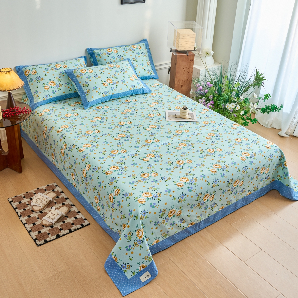 91家纺网 家纺一手货源 找家纺 春皖家纺 2026新款全棉老粗布工艺款单床单床单单件 绚烂