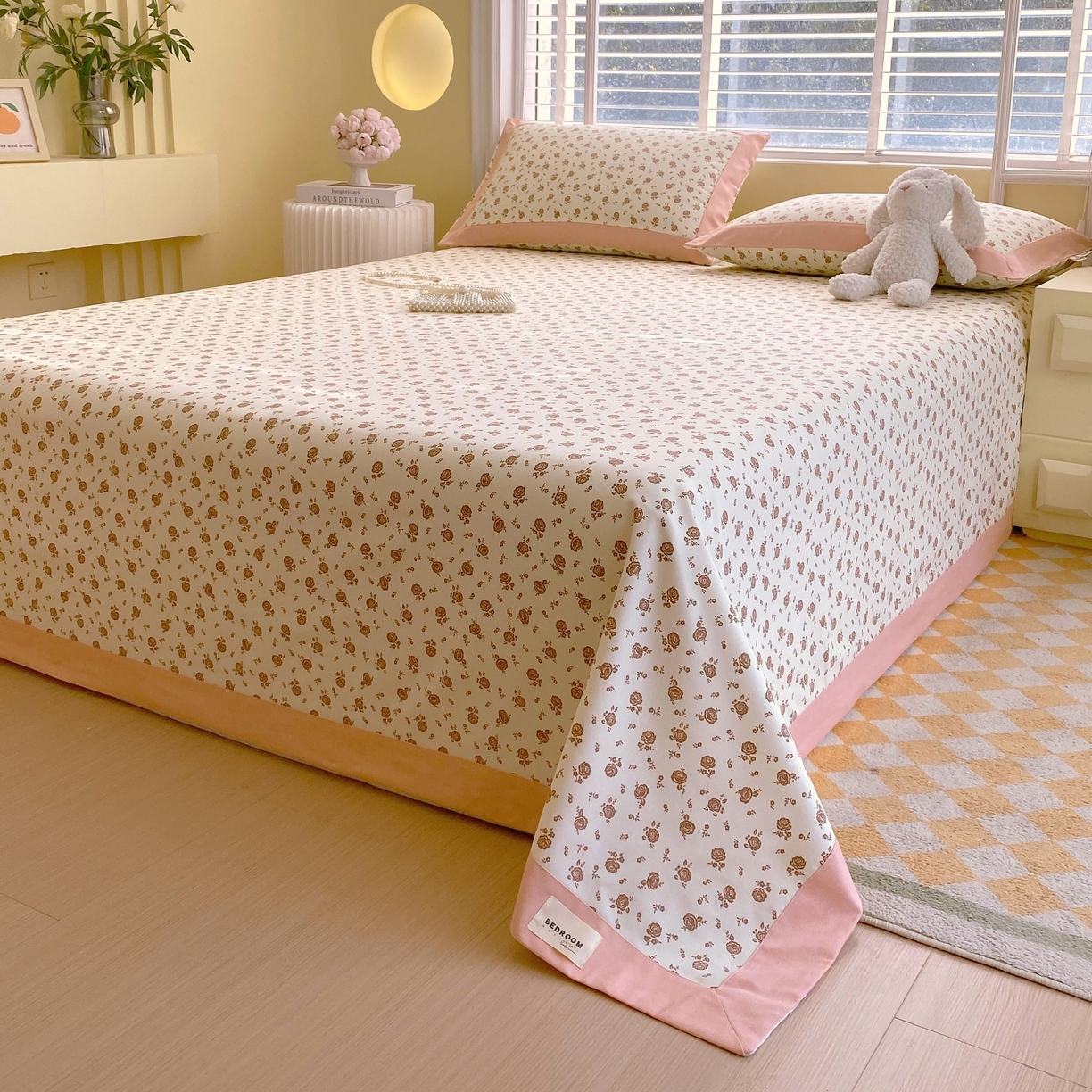 91家纺网 家纺一手货源 找家纺 春皖家纺 2026新款全棉老粗布工艺款单床单床单单件 玫瑰情