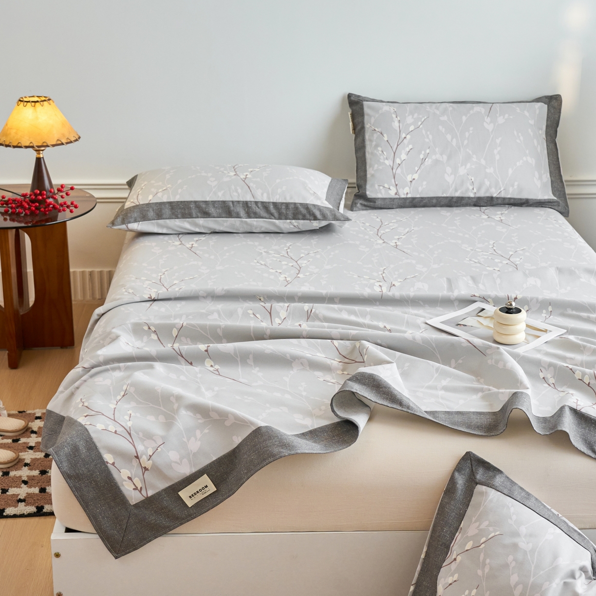 91家纺网 家纺一手货源 找家纺 春皖家纺 2026新款全棉老粗布工艺款单床单床单单件 枝丫