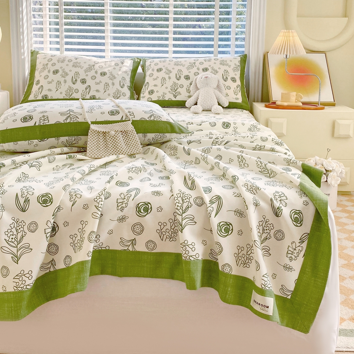 91家纺网 家纺一手货源 找家纺 春皖家纺 2026新款全棉老粗布工艺款单床单床单单件 浅韵-绿