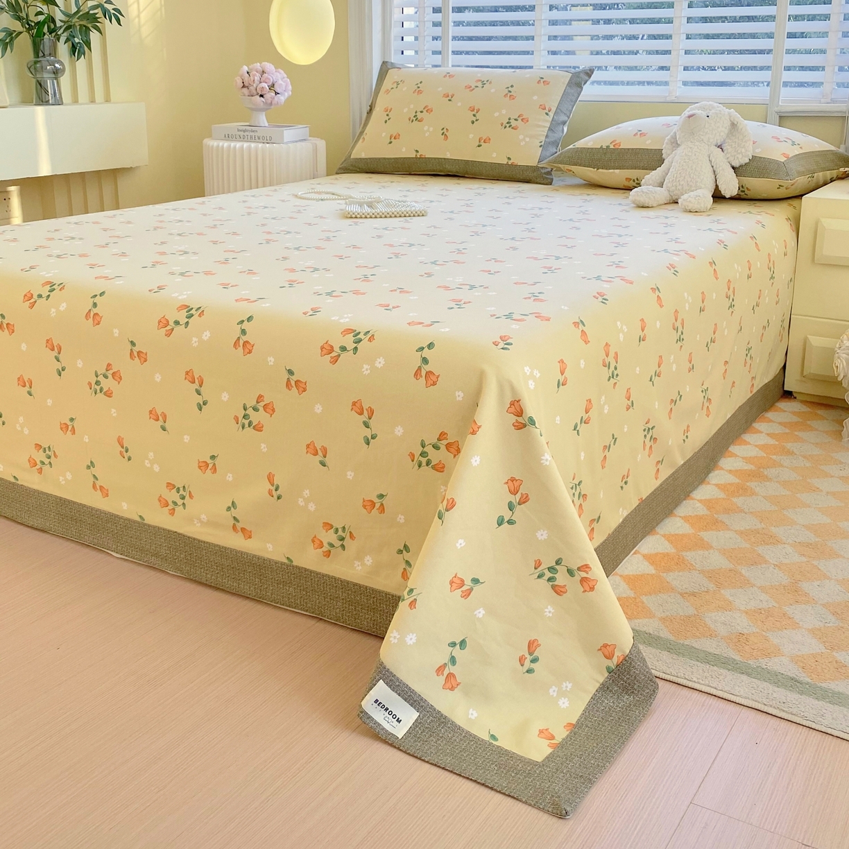 91家纺网 家纺一手货源 找家纺 春皖家纺 2026新款全棉老粗布工艺款单床单床单单件 夏日炽